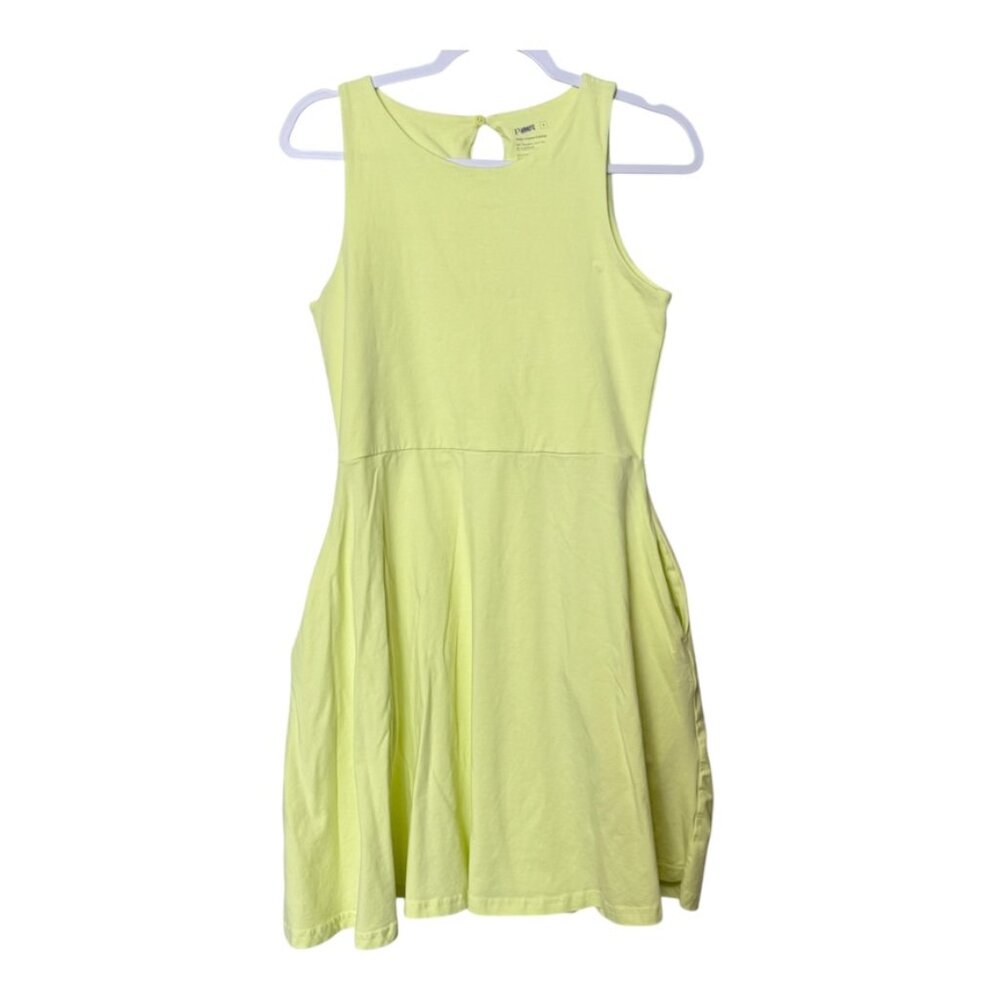 Pact Fit & Flare Keyhole Back Dress Women M Lime Green Organic Cotton‎ Casual